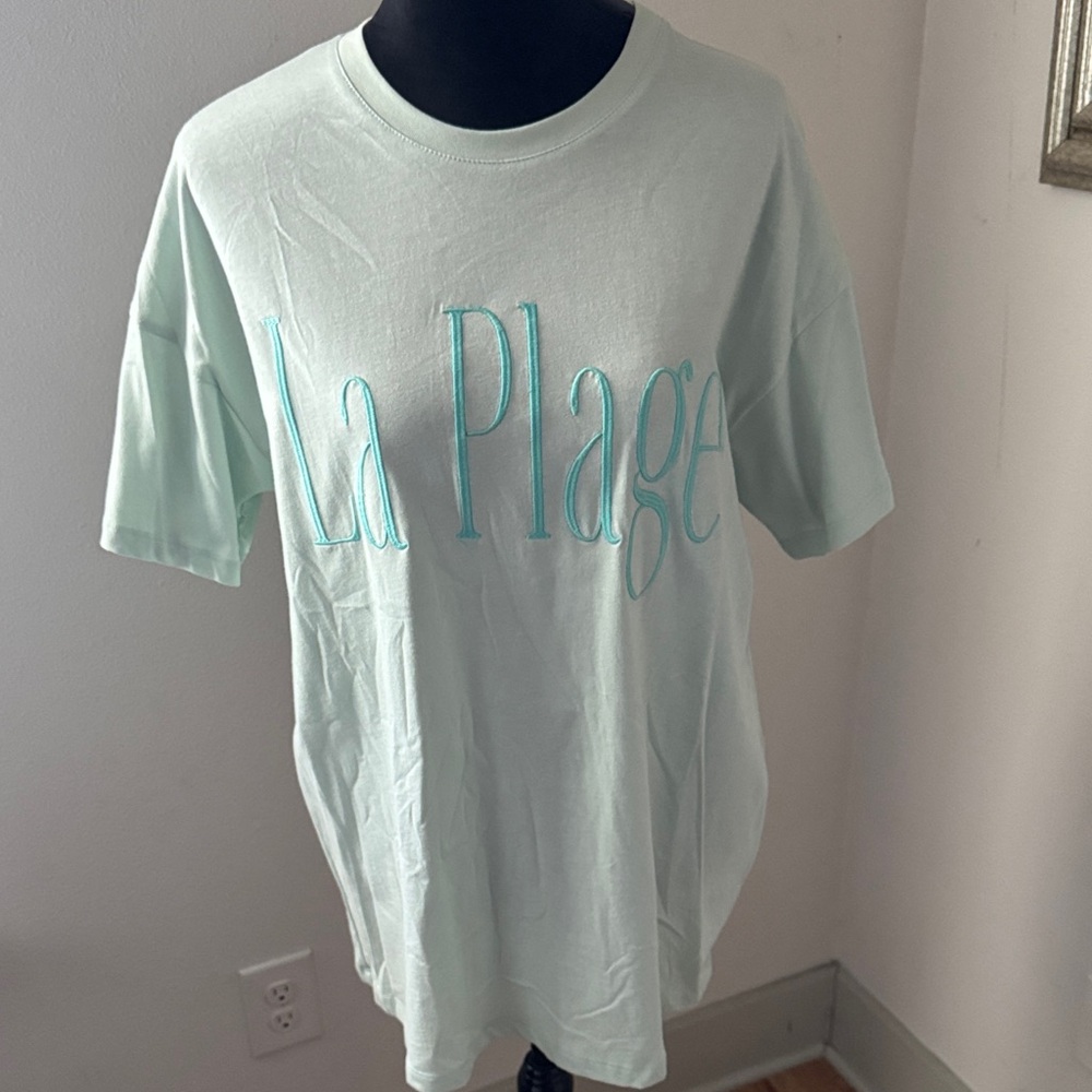 GB Gianni‎ Bini “La Plage “ The beach Embroidered Mint short sleeves Tee Sz S